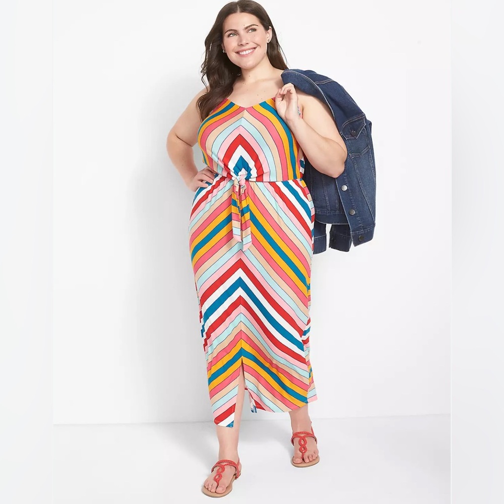 Lane Bryant Women’s 18/20 Multicolor Sheath Midi Dress With Knot Chevron Stripe